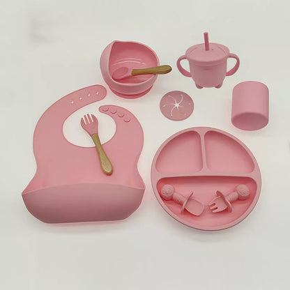 10-piece baby feeding silicone tableware set in various colors, safe and durable for first meals