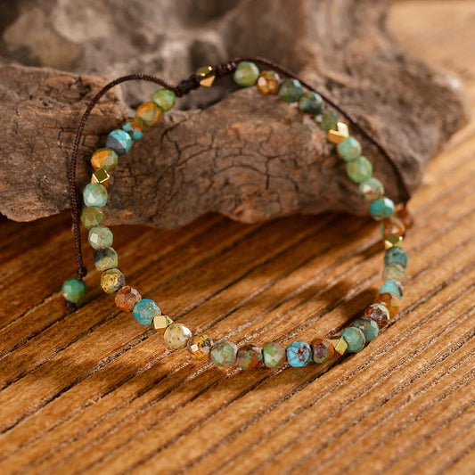 Adjustable African Turquoise Braided Bracelet for unisex, made with genuine natural stone.