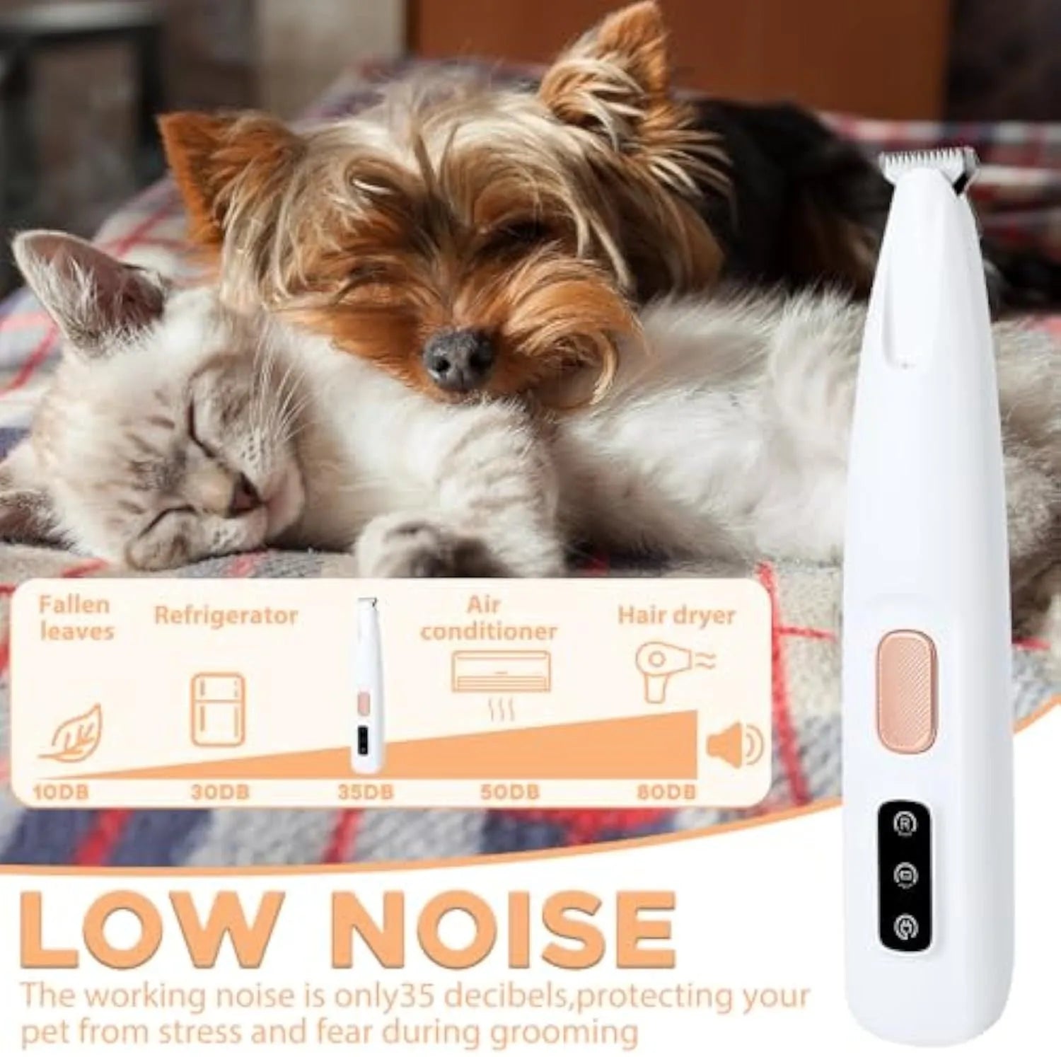White USB rechargeable electric pet paw trimmer with LED light on grooming dog claws