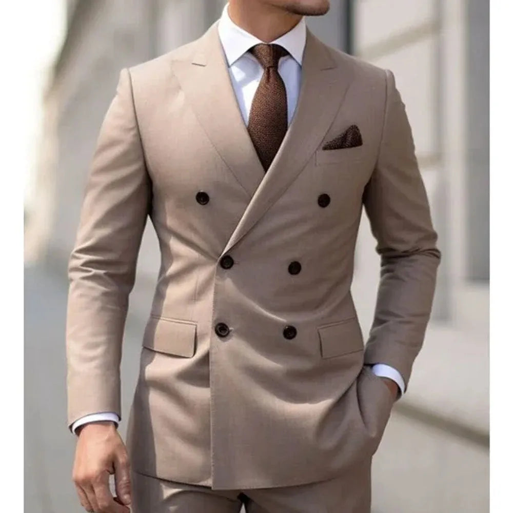Men's Korean style slim fit two-piece suit with adhesive interlining construction in various colours