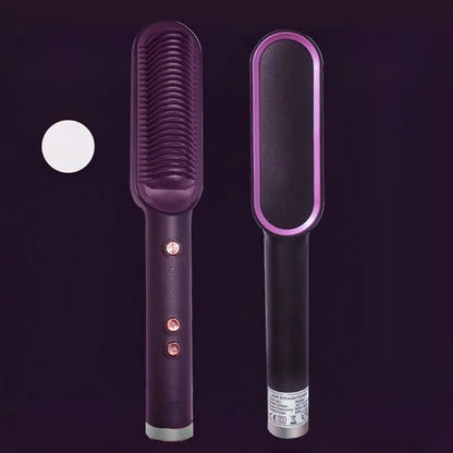 Display hair straightener and curler with ABS heater band, plug-in power, in black, white, red, green, or beige.