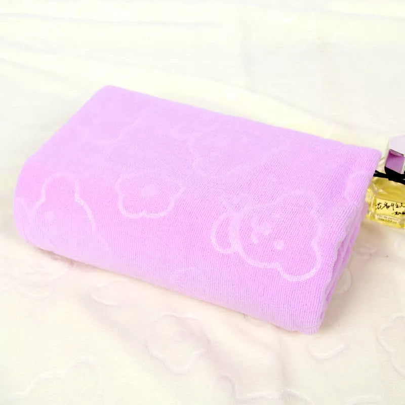 Bear embossed microfiber bath towel in vibrant colors, quick-drying and soft