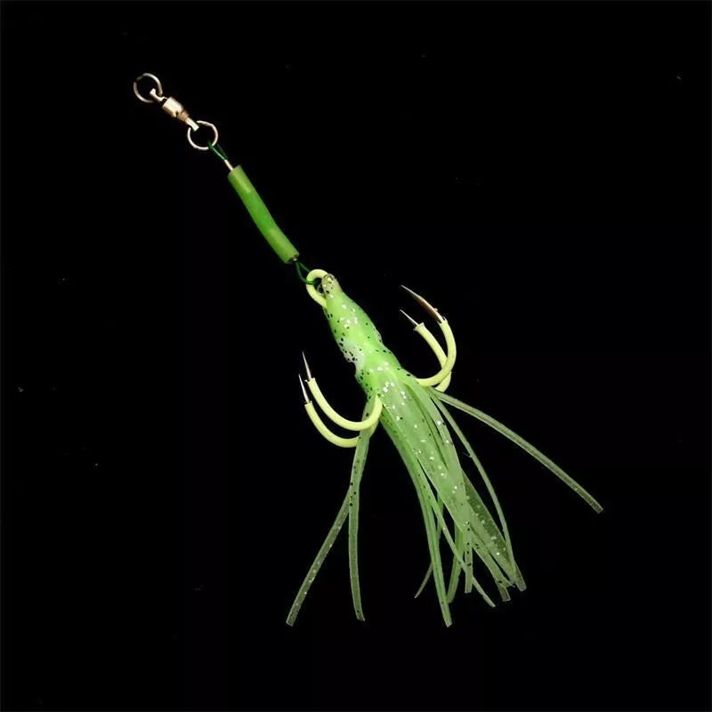 Luminous Octopus Four Hooks Without Barb Hooks for night fishing with bait included