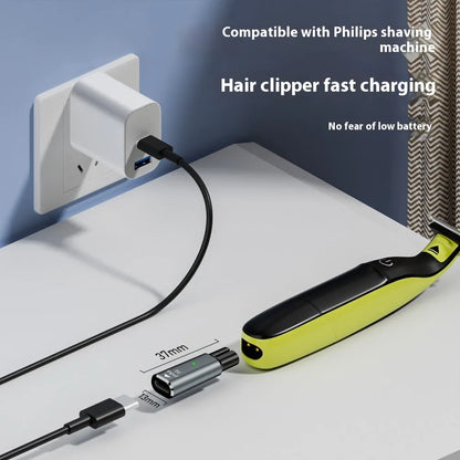 USB-C electric shaver hair clipper charging adapter with aluminium alloy housing measuring 6.5cm