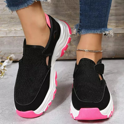 Women's mesh sport shoes with Velcro closure and round toe in various colors