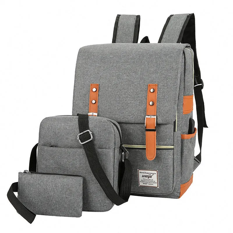 Three-piece waterproof Oxford cloth business backpack in wine red with curved shoulder straps.