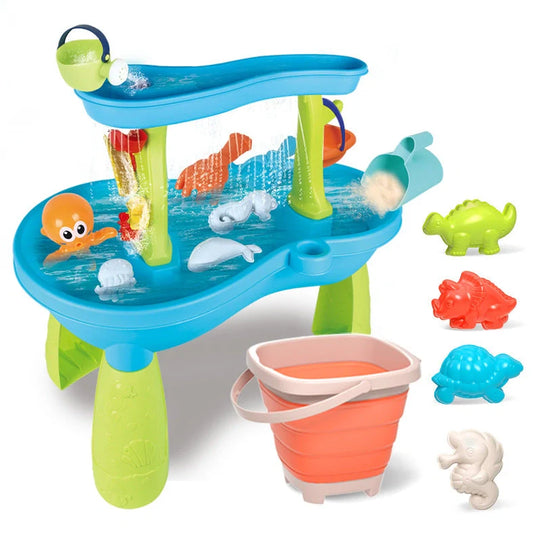 Children's 18-piece beach boat set with four-layer pool table for sand and water dredging play