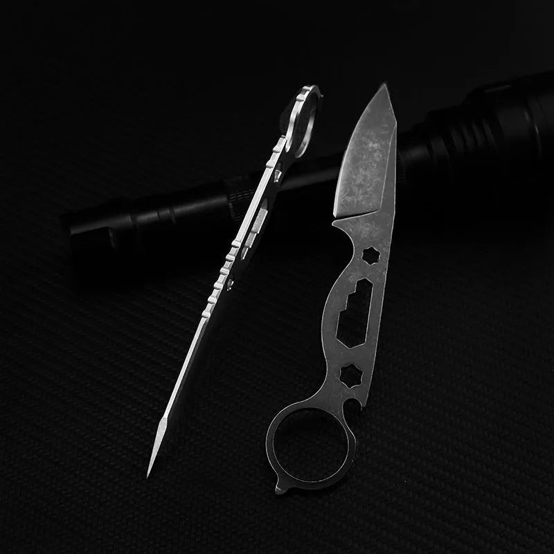 Wilderness Survival Knife with multi-function tail ring and 440C steel blade