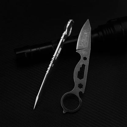 Wilderness Survival Knife with multi-function tail ring and 440C steel blade