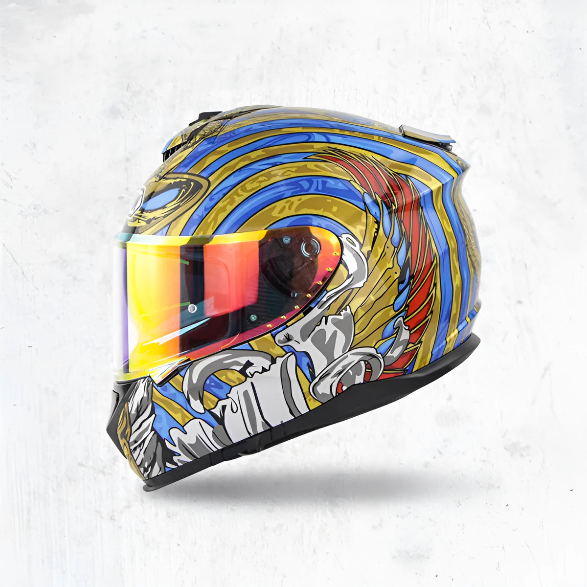 Motorcycle full face helmet with double lens in ABS construction showing colour variant options