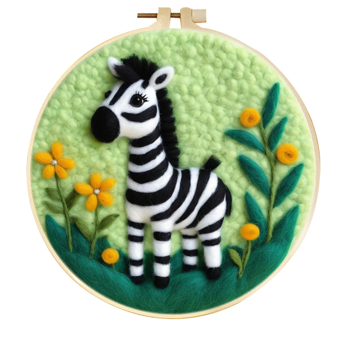 Round fabric embroidery kit with 20x20cm linen frame and wool felt for three-dimensional floral artwork