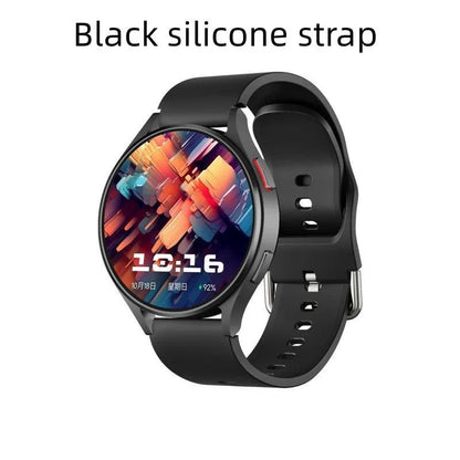 Replacement smart watch strap in black or silver silicone or steel, with coarse or fine steel options.
