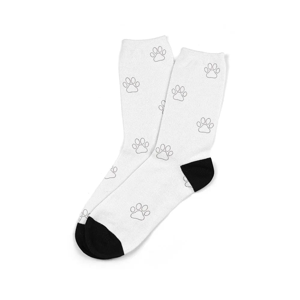 Personalised mid-calf photo socks with printed cartoon designs in multiple colour options
