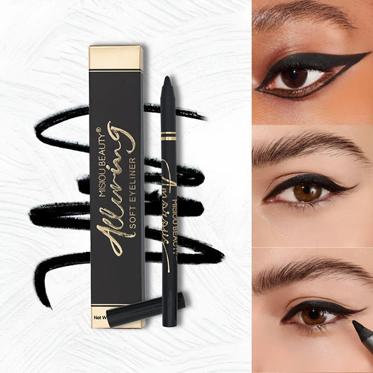 Black liquid eyeliner with applicator showing smooth texture and waterproof formula