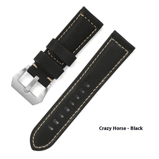 Genuine leather watch strap with bamboo pattern in Crazy Horse finish showing texture detail