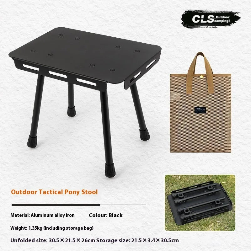 CLS aluminium folding camping stool converted into a small table with a green PU mat top