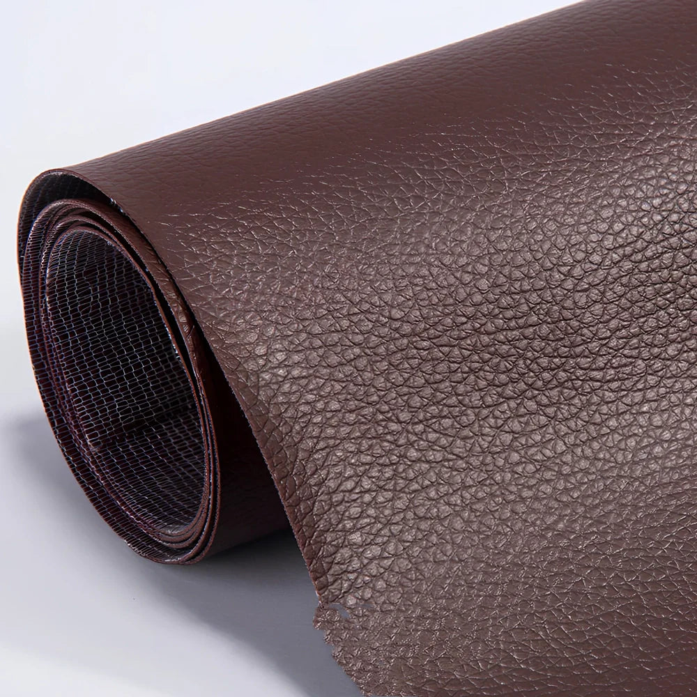 PU leather repair patch measuring 50 by 137 centimetres in dark brown colour with 0.5mm thickness