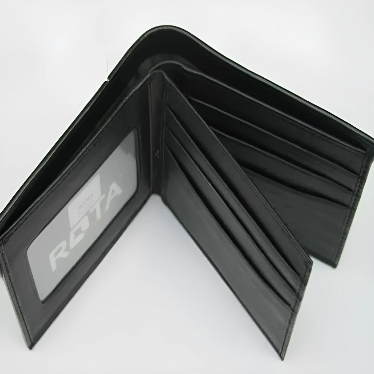 Genuine pearl fishskin leather short wallet with horizontal suitcase shape and sewing thread detail.