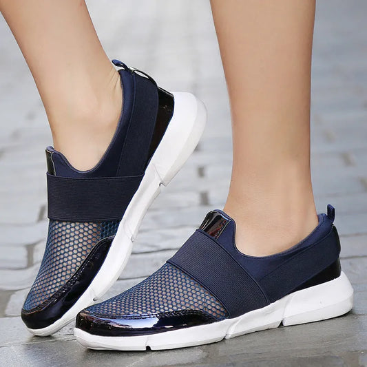 Women's breathable lightweight sneakers in blue, black, grey with mesh insoles and PU midsoles for hard floors