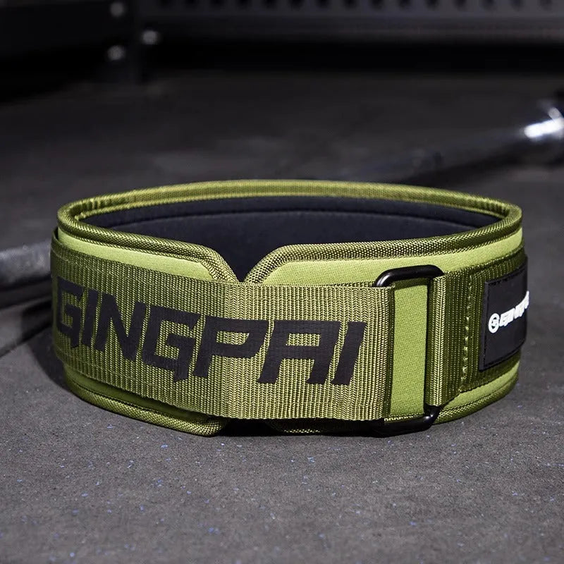 Abdominal exercising band in Army Green colour, adjustable for waist support during squats and weightlifting