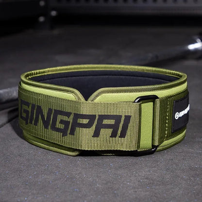 Abdominal exercising band in Army Green colour, adjustable for waist support during squats and weightlifting