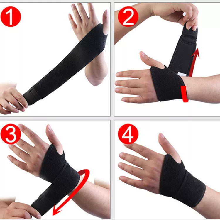 Black wrap-around wrist compression strap for sports and fitness support