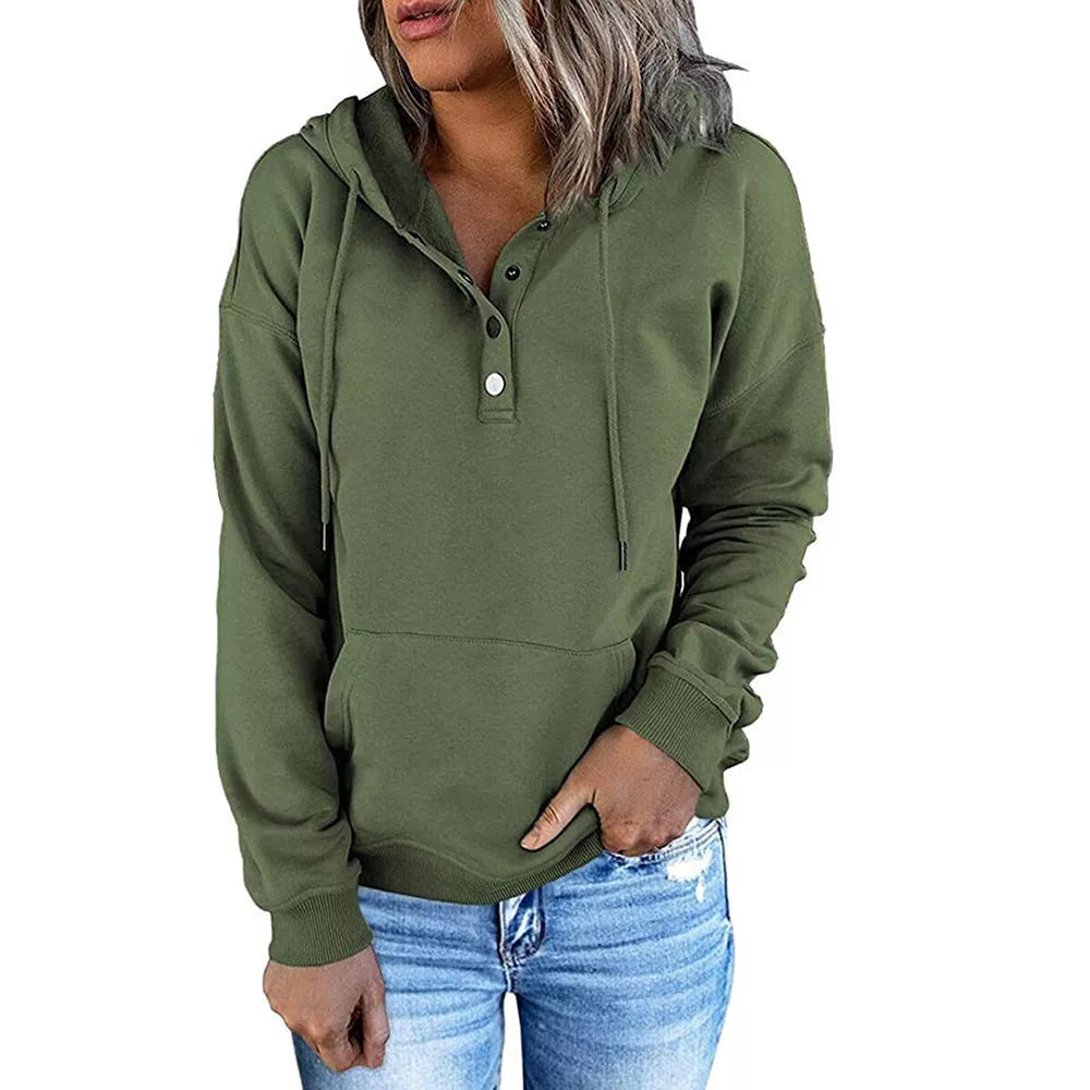 Women's long-sleeved hooded sweatshirt with pockets in various colors