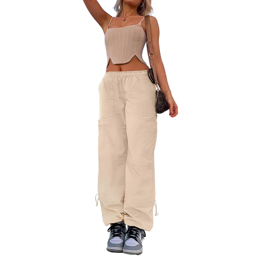 Multi-bag straight cargo casual pants in loose fit with mid waist, available in various colours and sizes