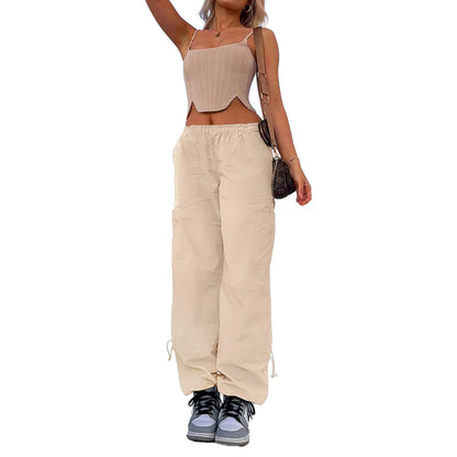 Multi-bag straight cargo casual pants in loose fit with mid waist, available in various colours and sizes