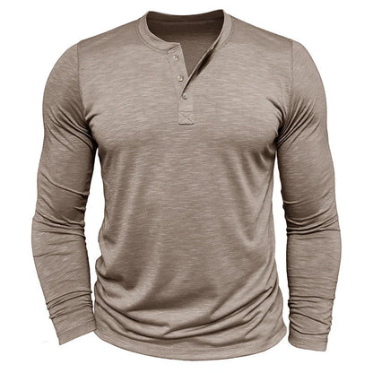 Premium long-sleeve henley shirt for men in a variety of colors and sizes