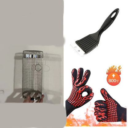Stainless steel mesh grill basket for cooking a variety of foods on the barbecue