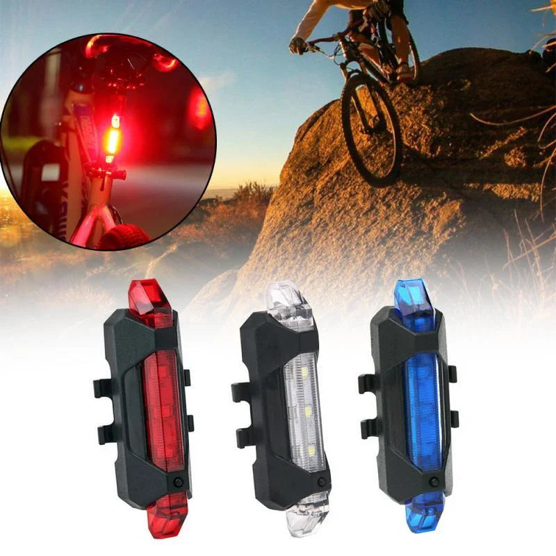USB rechargeable bike light set with front and rear safety lights for cycling in various modes and colors