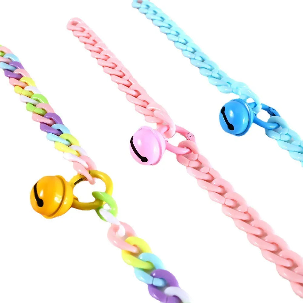Adjustable plastic pet collar in macaron colours with chain design for cats dogs rabbits