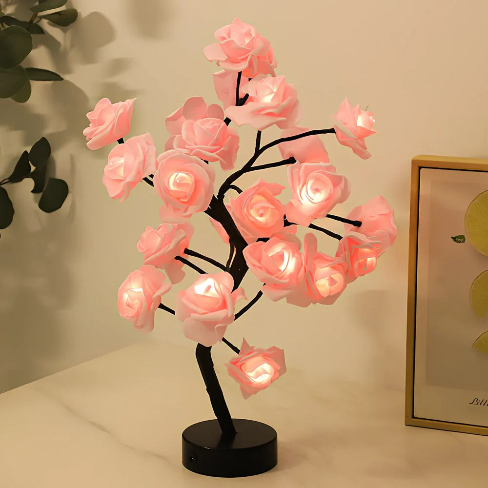 LED rose table lamp with flower design measuring 450mm height with USB power connection