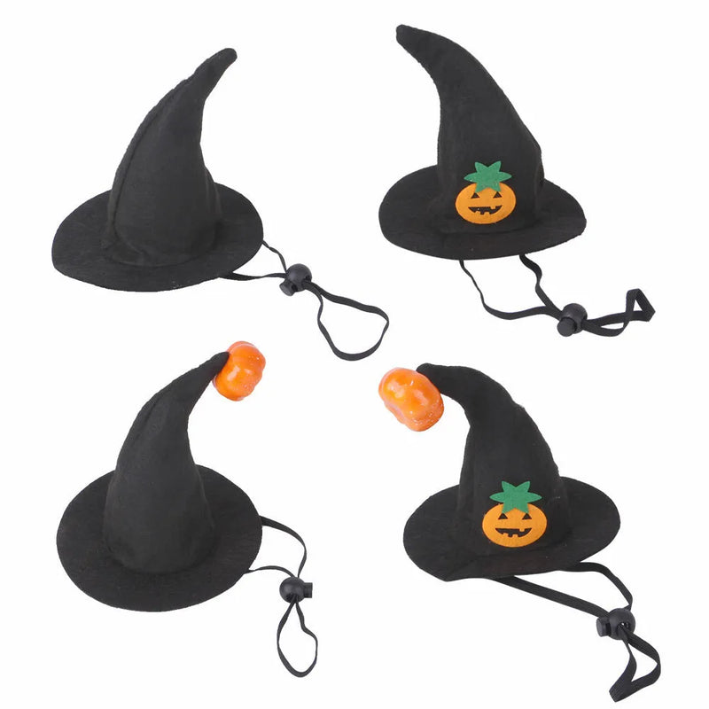 Pet Cat Halloween Hat Pumpkin Headgear costume accessory for cats and kittens with four colour options including pumpkin smiling face design and corner cap in free-size cloth construction with embossed decorative processing