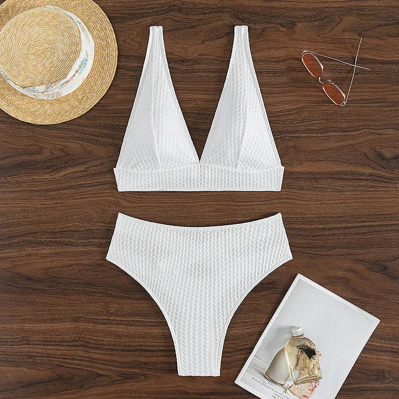 White women's backless bikini swimsuit with bra and panties set