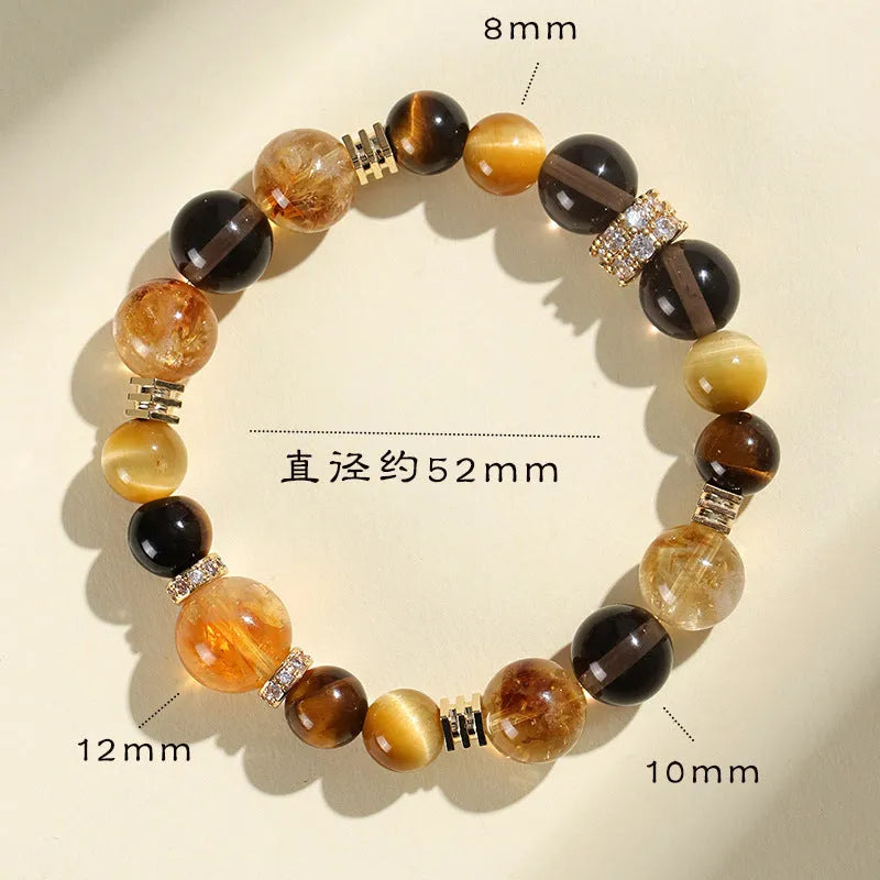 Close-up of a natural yellow 10mm artificial crystal bead bracelet for unisex wear.