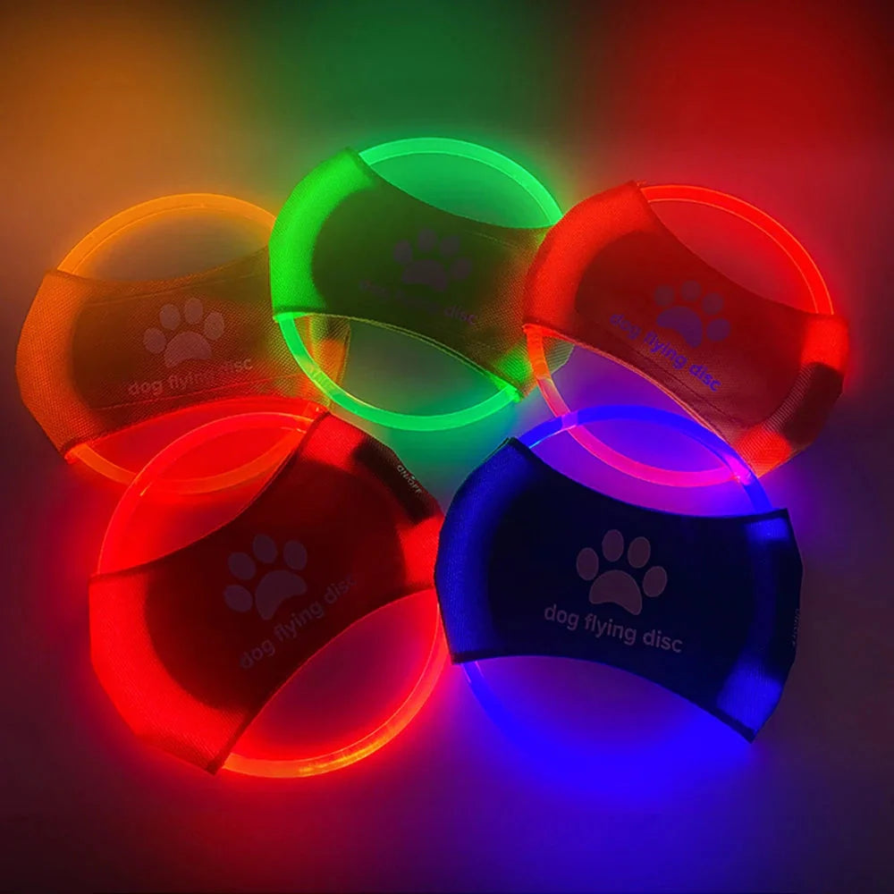 LED glowing dog flying disc in various colors, perfect for night-time play