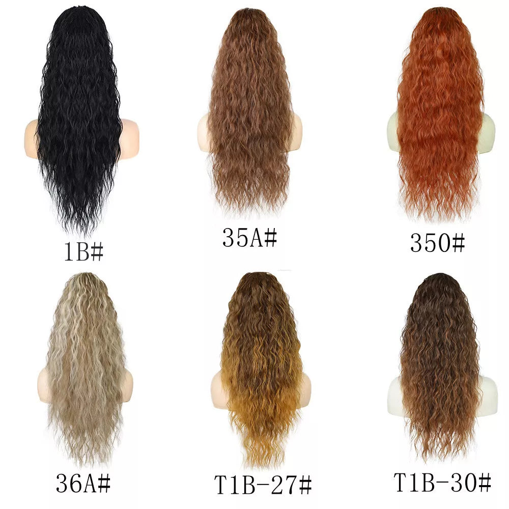 Long curly ponytail wig for women with small curls, heat-resistant up to 300°F