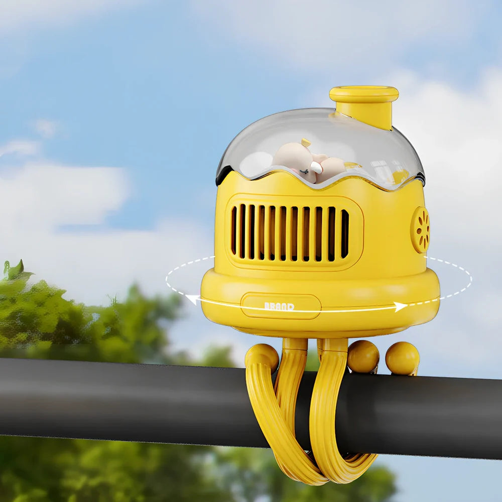 Baby carriage fan with head-shaking function in pink colour with USB cable