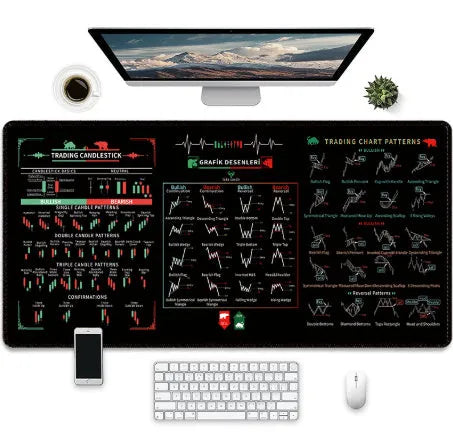 Game-themed printed rubber mouse pad on a desk, showing non-slip base and graphic design.