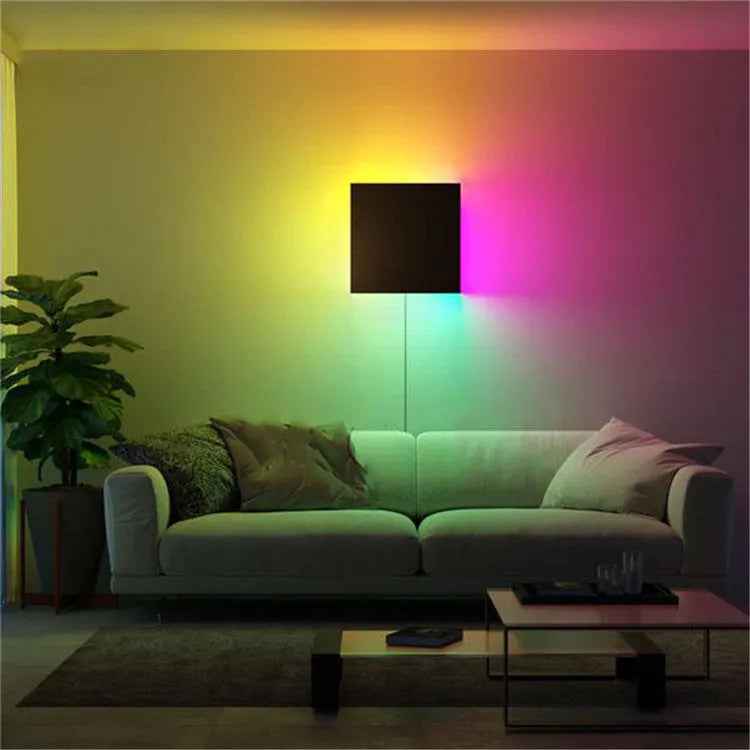 20x20cm black aluminium LED bedside wall light with RGB and warm light options
