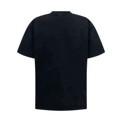 Washed vintage men's loose short sleeve T-shirt in black cotton blend, sizes S to XL