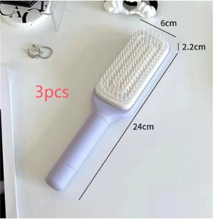 Roland Purple self-cleaning hair brush with rotating telescopic handle and anti-static bristles.