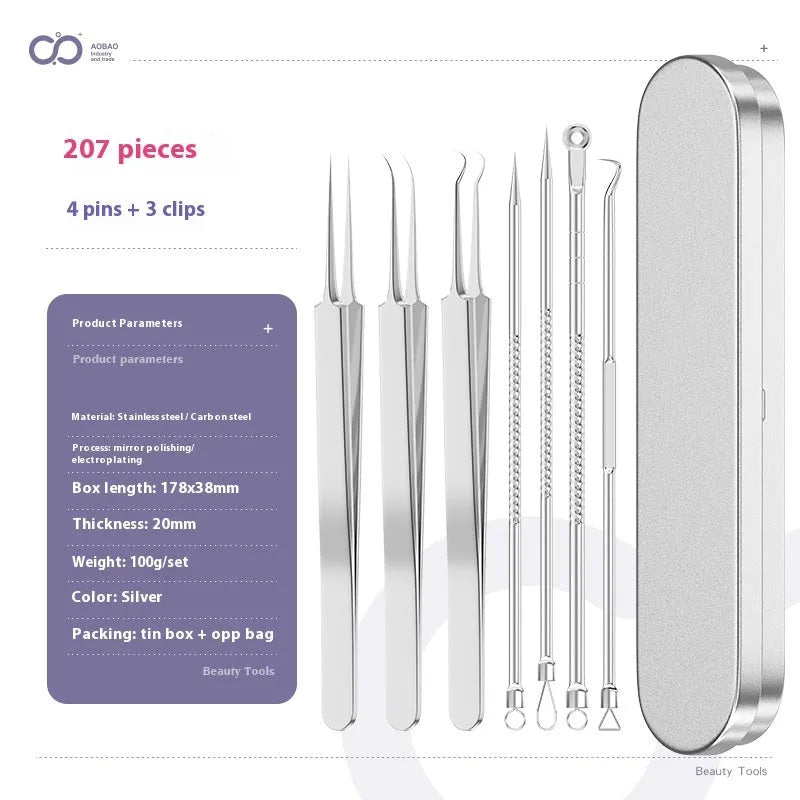 4-piece silver metal acne needle set for blackhead extraction with ultra fine pointed tips