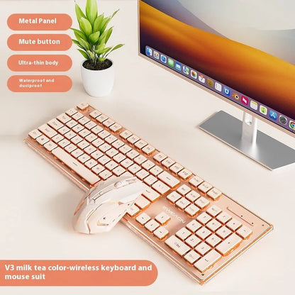 Prewalker V3 retro green mechanical feel keyboard and mouse set on a desk.