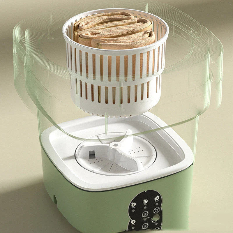Compact, foldable portable washing machine with three timer settings and energy-efficient design