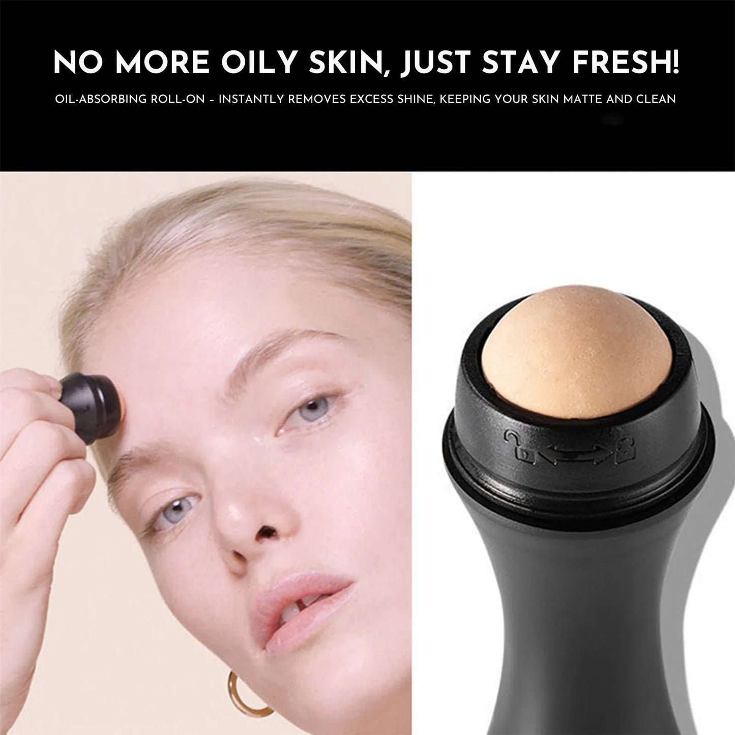 Volcanic portable roller for oily skin control, made from real volcanic stone, in black, green, pink, or white