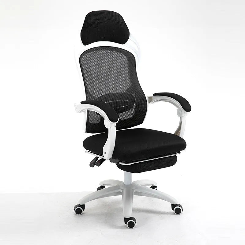 Ergonomic black computer gaming chair with reclining backrest and adjustable armrests