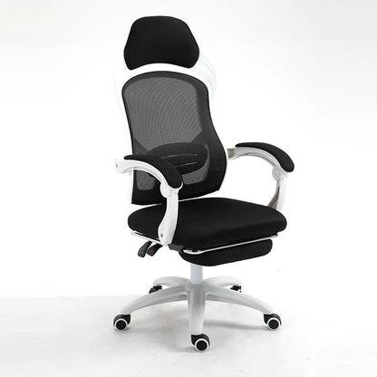 Ergonomic black computer gaming chair with reclining backrest and adjustable armrests